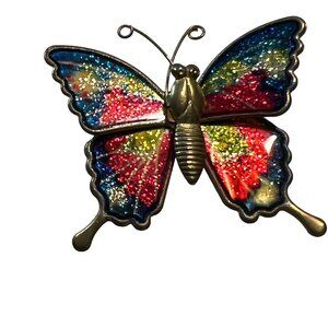 Vintage Butterfly Brooch Blue Pink‎ Enamel and Glitter Pin